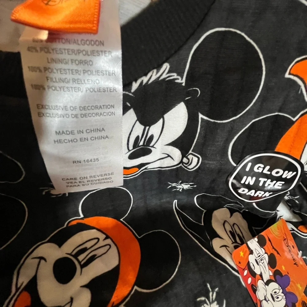 NWT Disney Mickey Halloween Black Fleece Cotton Top & Pants Set Glow in the Dark
